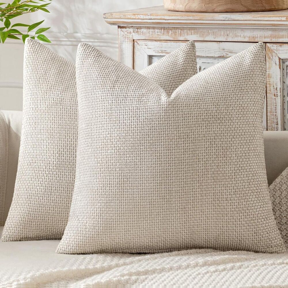 Set of 2, 20x20 Inch Couch Throw Pillow Covers, Neutral Modern Boho